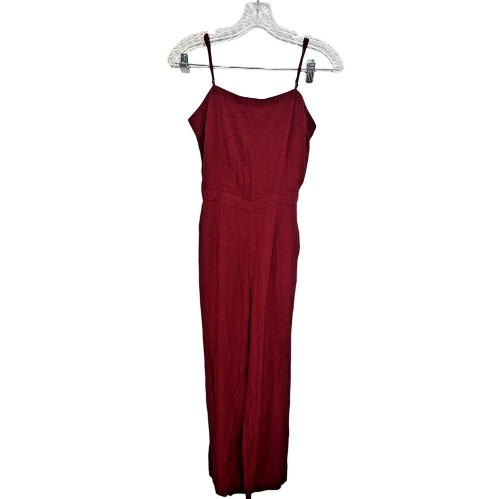 NWT Abercrombie & Fitch High Neck Back Bow Tie Knot Jumpsuit Burgundy Small Tall